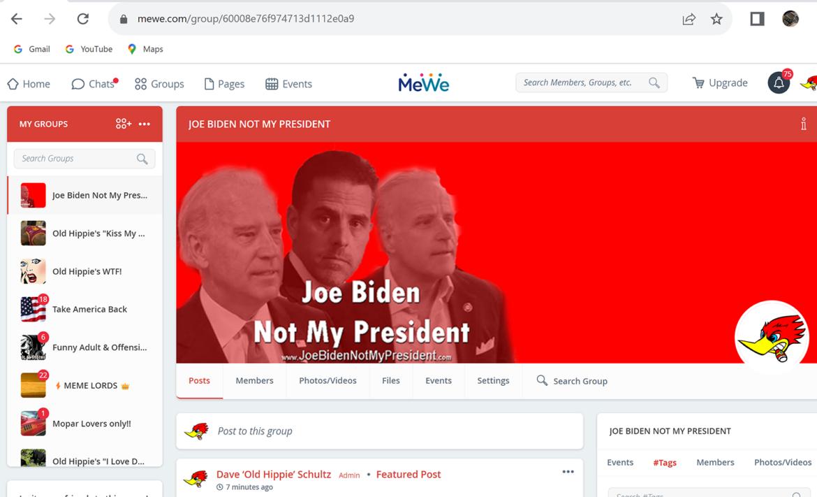 Joe Biden Not My President on Mewe.com
